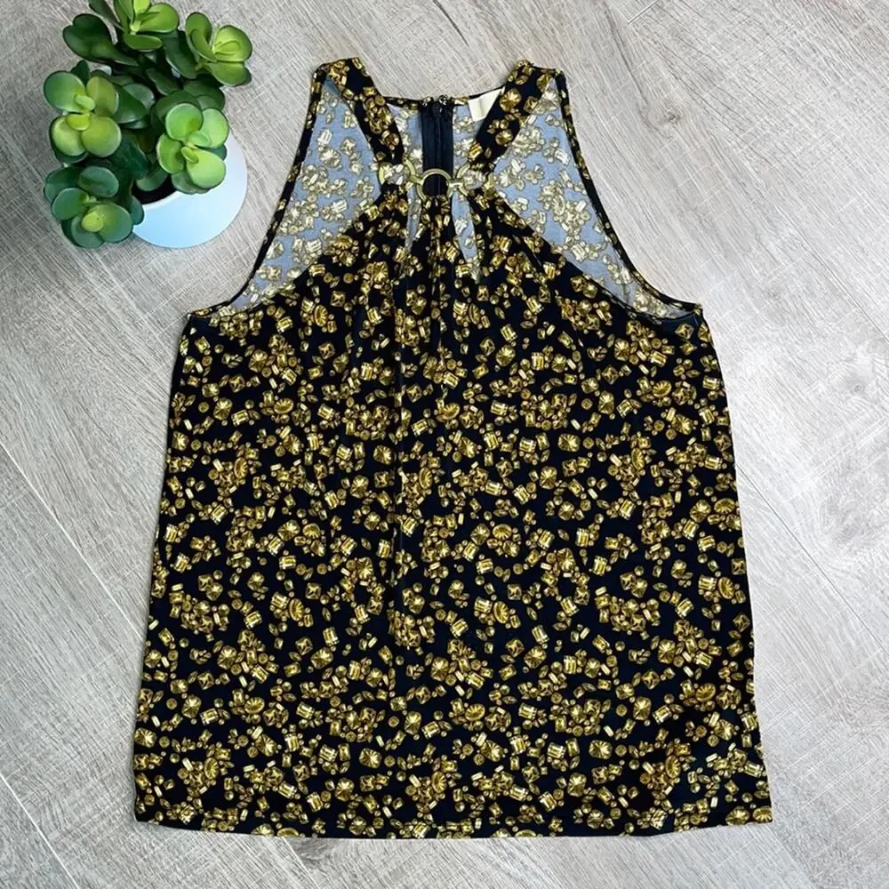 MICHAEL KORS Black Brown Jewel Print Halter Top